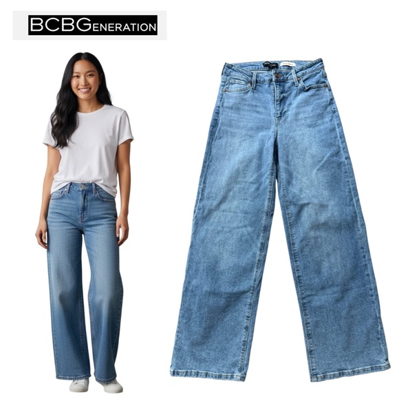 BCBGeneration Women's Baggy Wide Leg Jeans Size 28 Medium Wash Blue High Waist - Picture 1 of 14